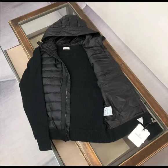 Moncler men’s wool stitching hooded knitted jacket - Picture 3 of 6